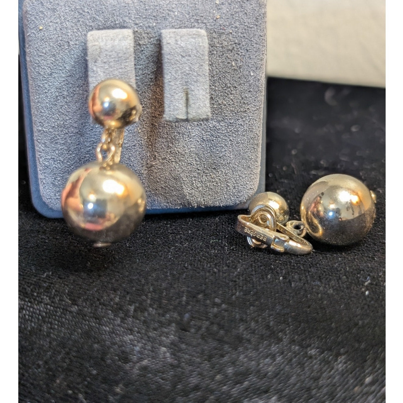 Vintage Bergere Soft Gold Tone Clip On Ball Dangle Earrings