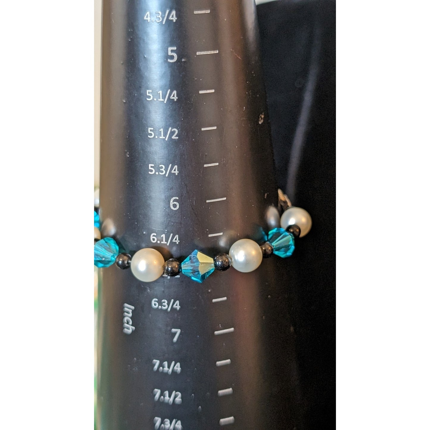 Blue Crystal Bicone, Black Glass & Pearl Bead Necklace & Bracelet Set