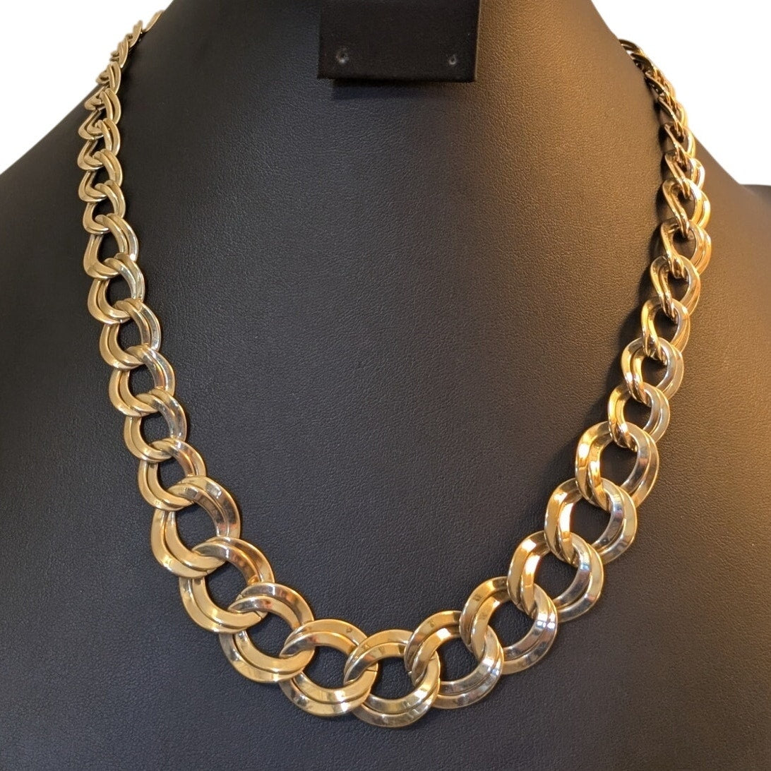 Vintage Polished Double Graduated Curb Link Necklace W/ Hook Clasp Necklace