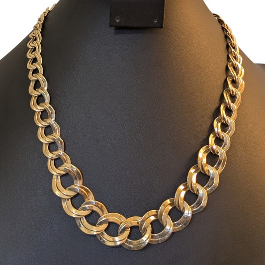 Vintage Polished Double Graduated Curb Link Necklace W/ Hook Clasp Necklace