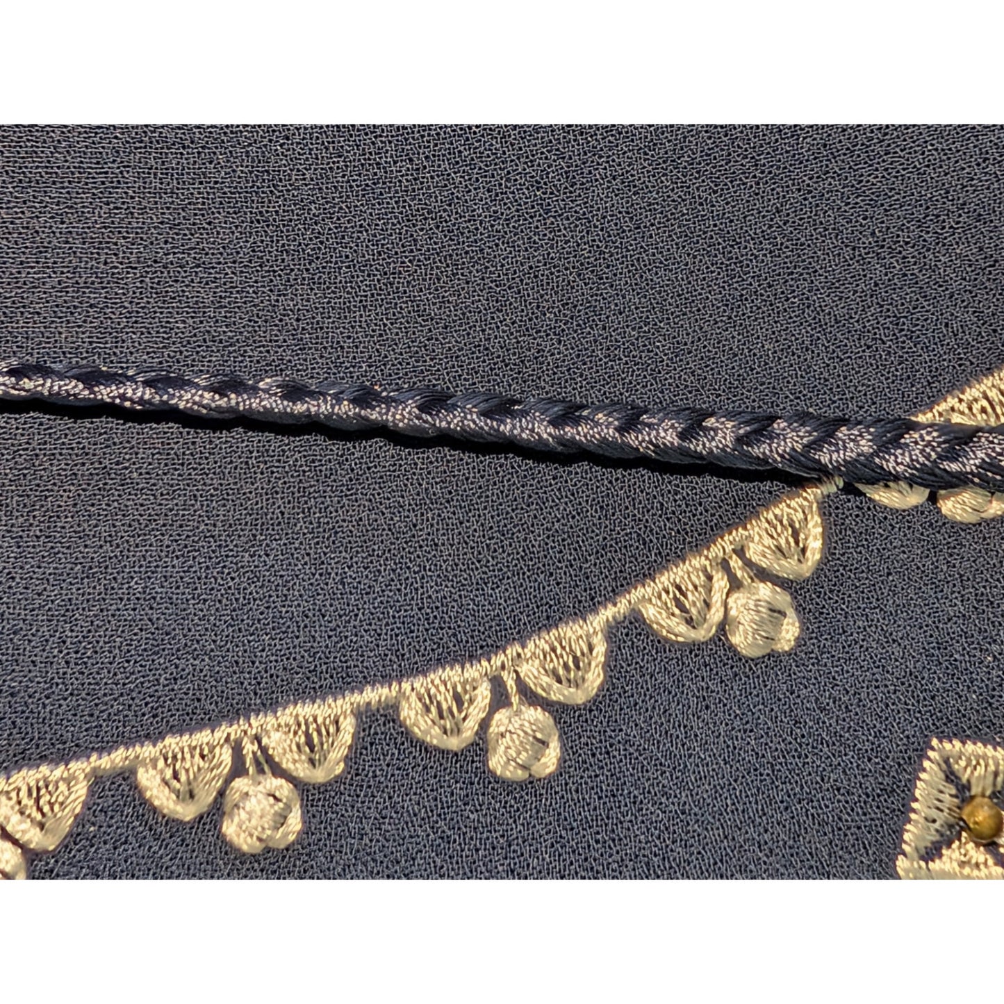 XCVI Navy Sheer Tunic Lace Bead Embellished Tie Neck 3/4 Sleeve Blouse Sz XL