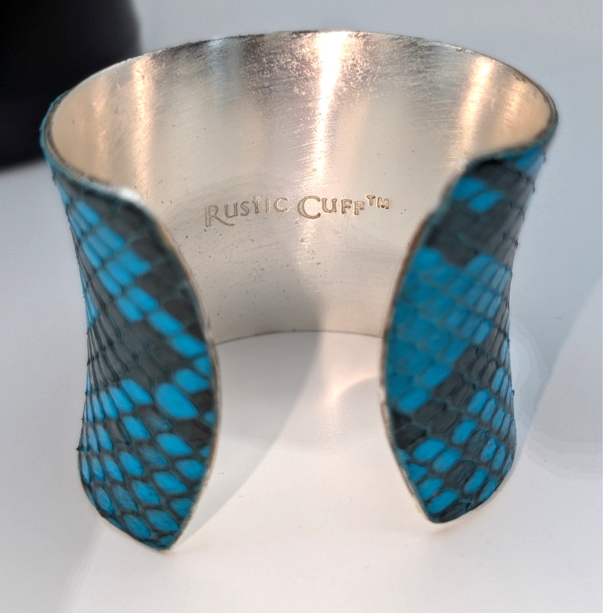Rustic Cuff Blue Black 2" Wide Faux Snake Skin Textured Cuff Bracelet