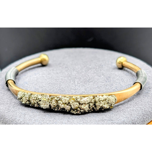 Marley Moretti Brass Two Tone Pyrite Cuff Bracelet