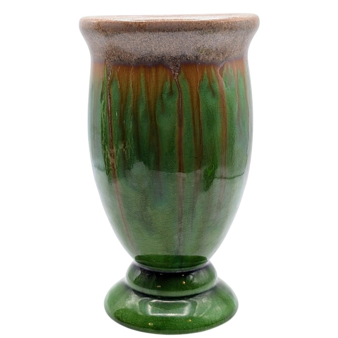 Mid-Century Modern Unsigned Green Drip Glaze Pottery Vase