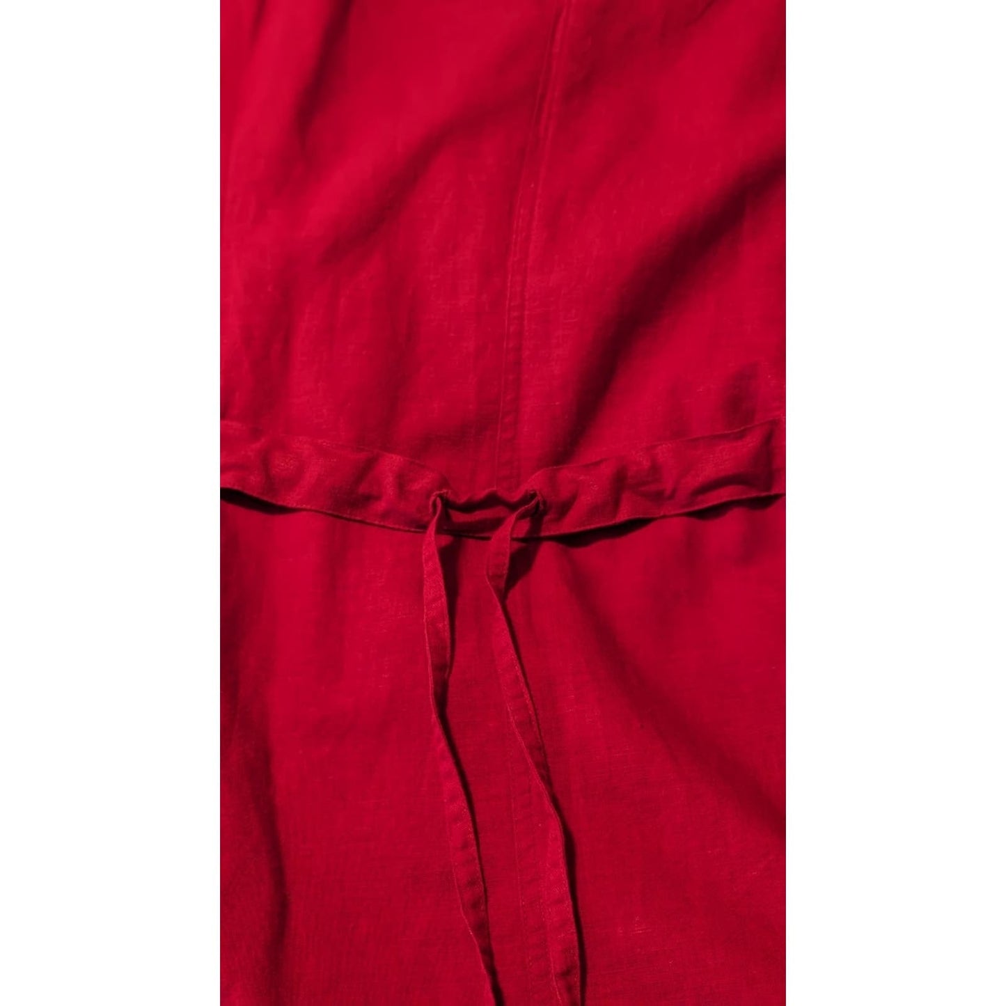 Red Linen Blend Tie Back Button Front V-Neck Short Sleeve A-Line Dress Sz XL