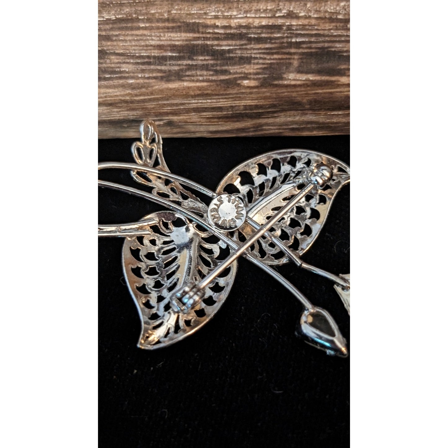 Signed Vintage Titan Sterling Filigree Rhinestone Floral Brooch
