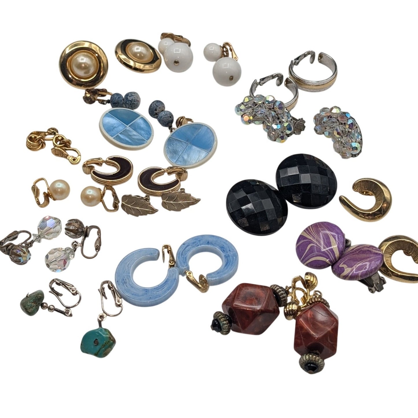 Lot of Seventeen Pair Vintage Clip On Earrings Signed and Unsigned