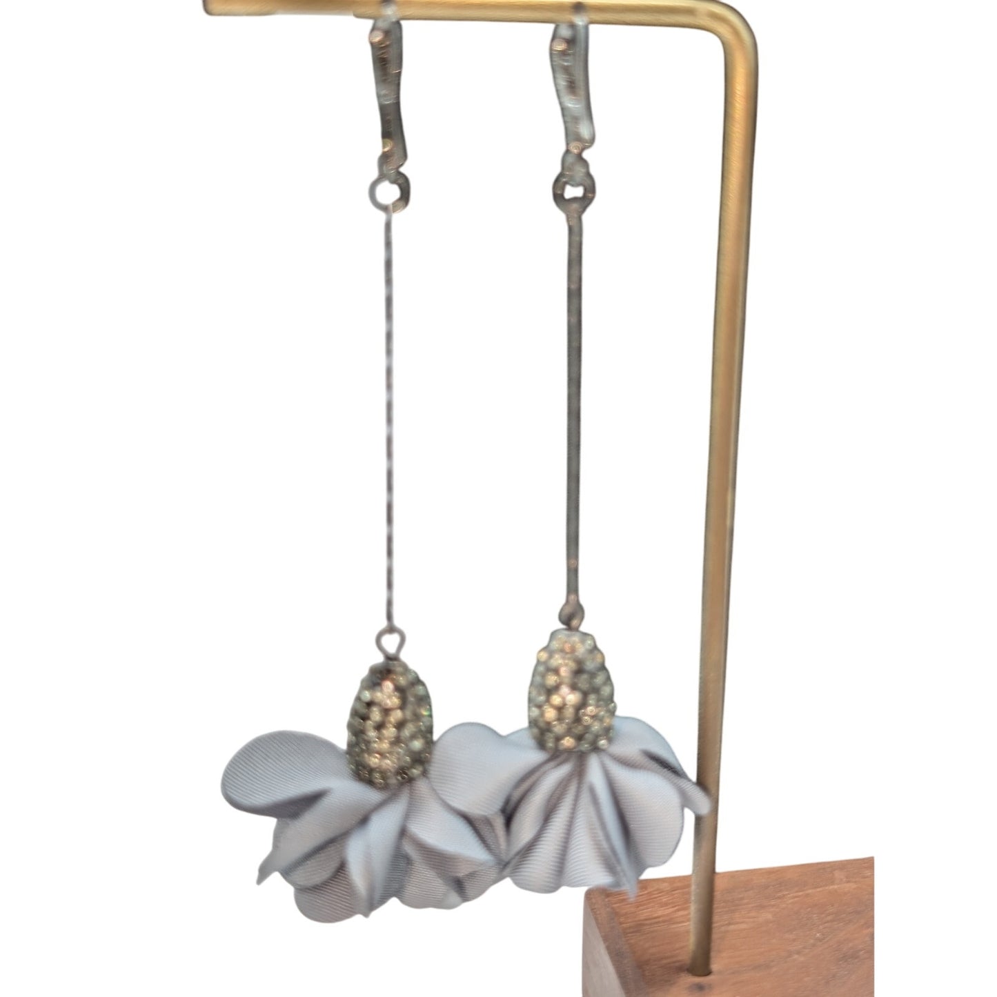 International Concepts Gray/Blue Fabric Flower Rhinestone Long Dangle Earrings