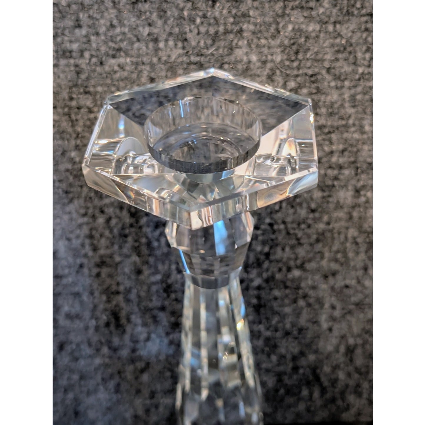 Set of Two Heavy Faceted Lead Crystal Candle Holders 11" & 9" Tall