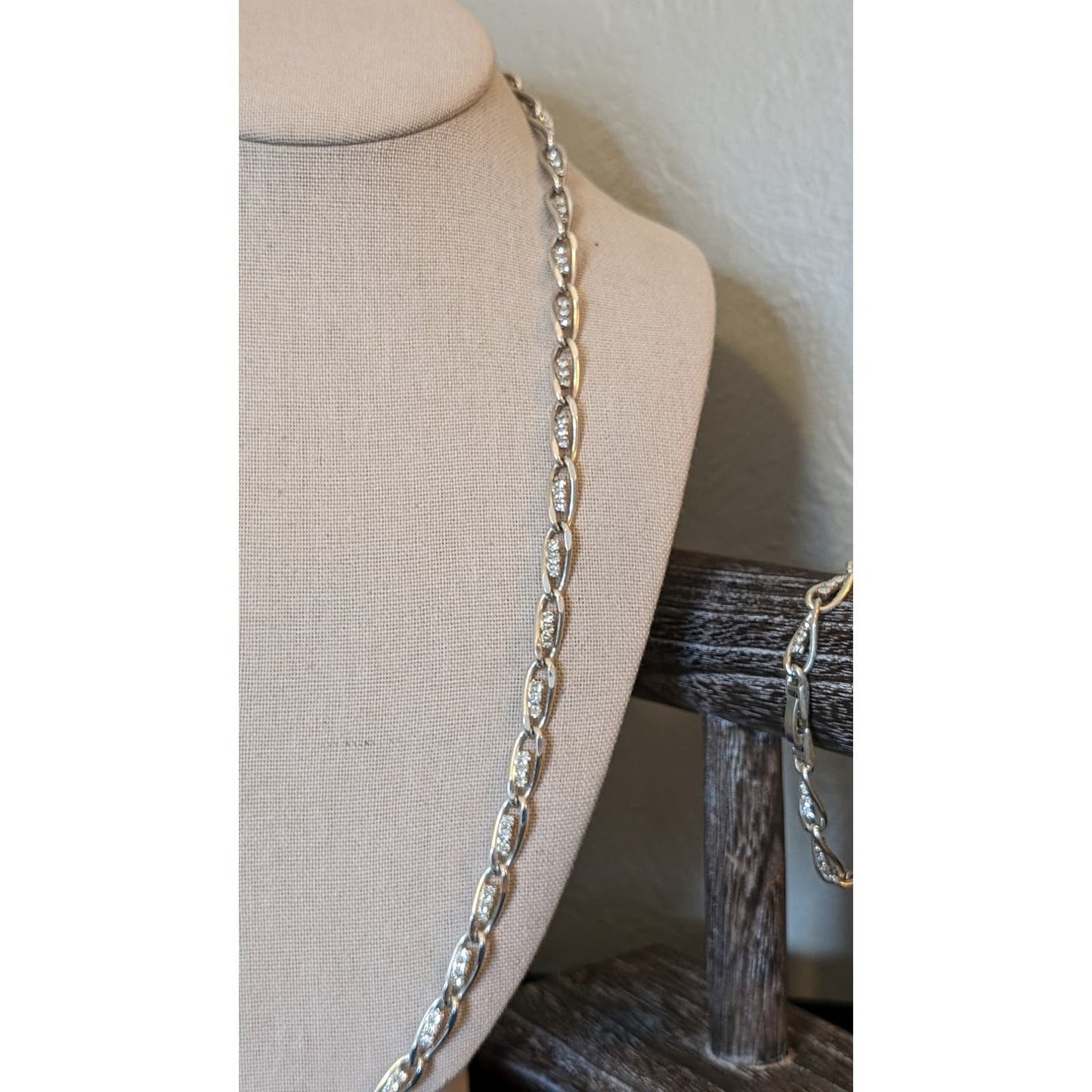 Triple Austrian Crystals Set in Silver Plated Chain Necklace & Matching Bracelet