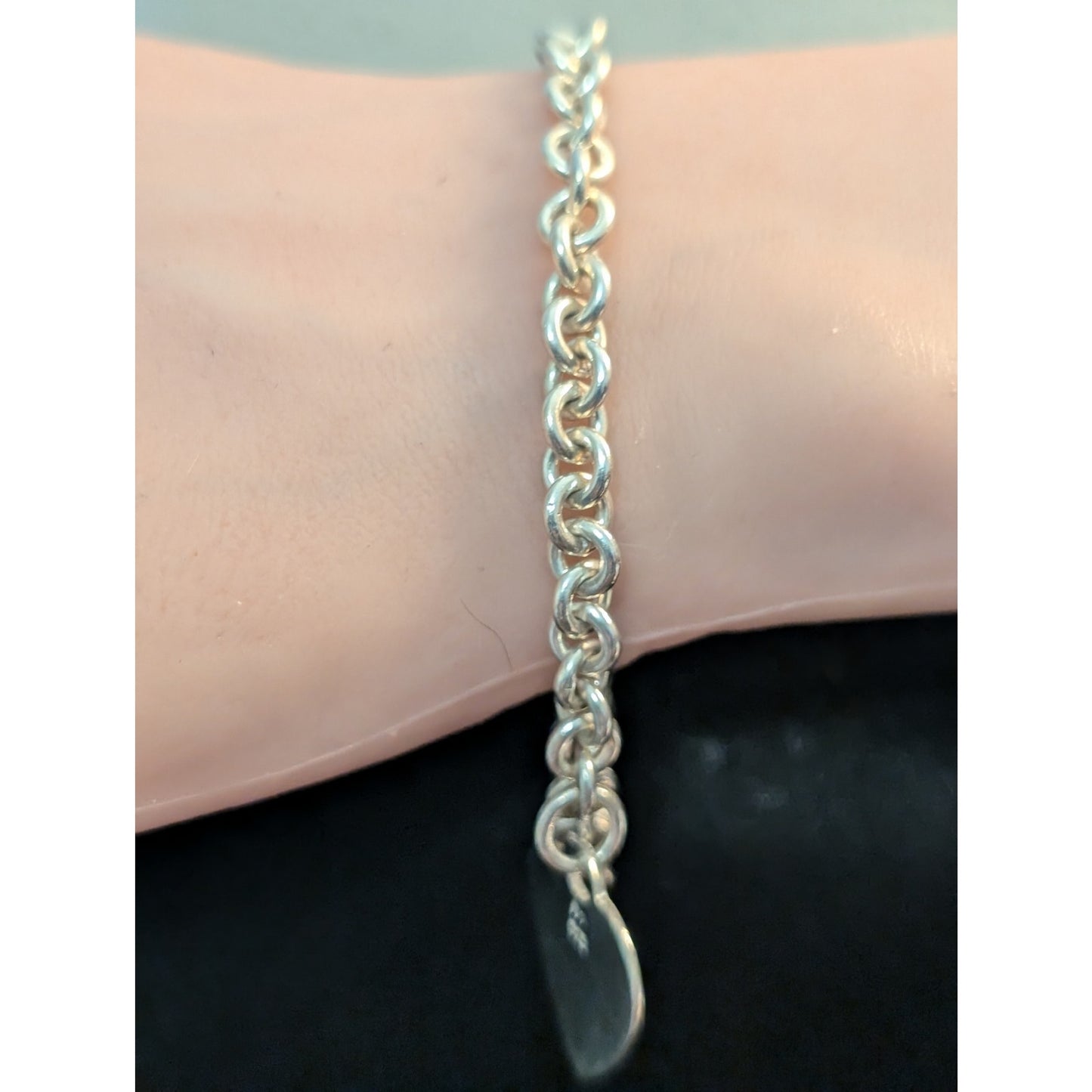 925 Sterling Silver Rolo Chain Link Heart Charm 7.5" Bracelet