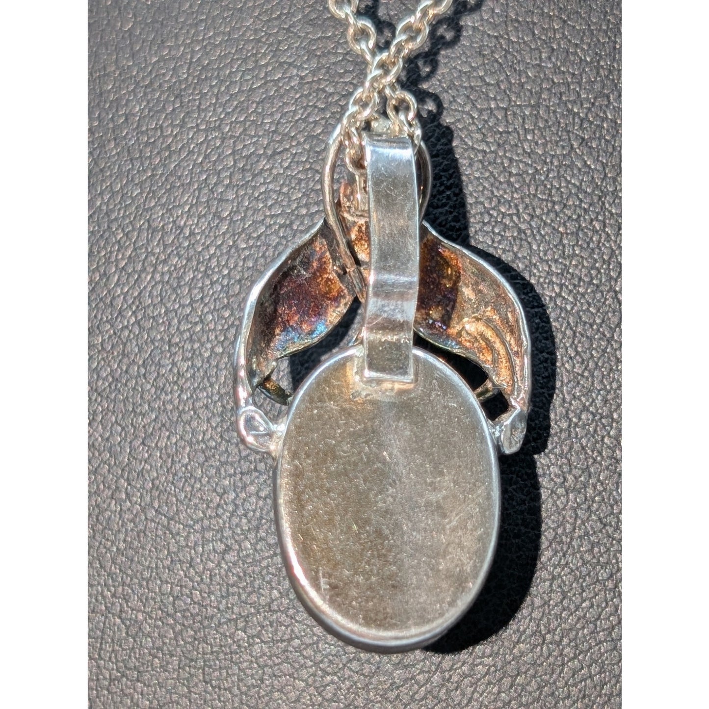 Vintage Sterling Silver Green Cabochon Pendant 18.5" Chain Necklace