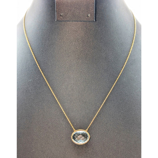 925 Sterling Gold Vermeil Faceted Bezel Set Quartz Pendant Chain Necklace