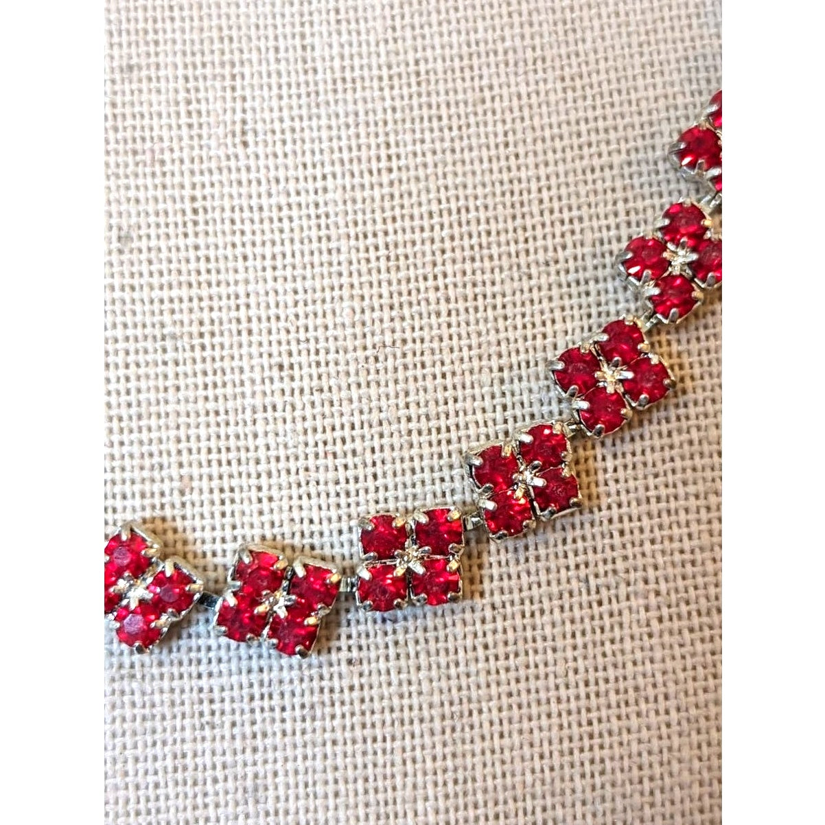 Christina Collection Red Crystal Silver Tone Chain Necklace