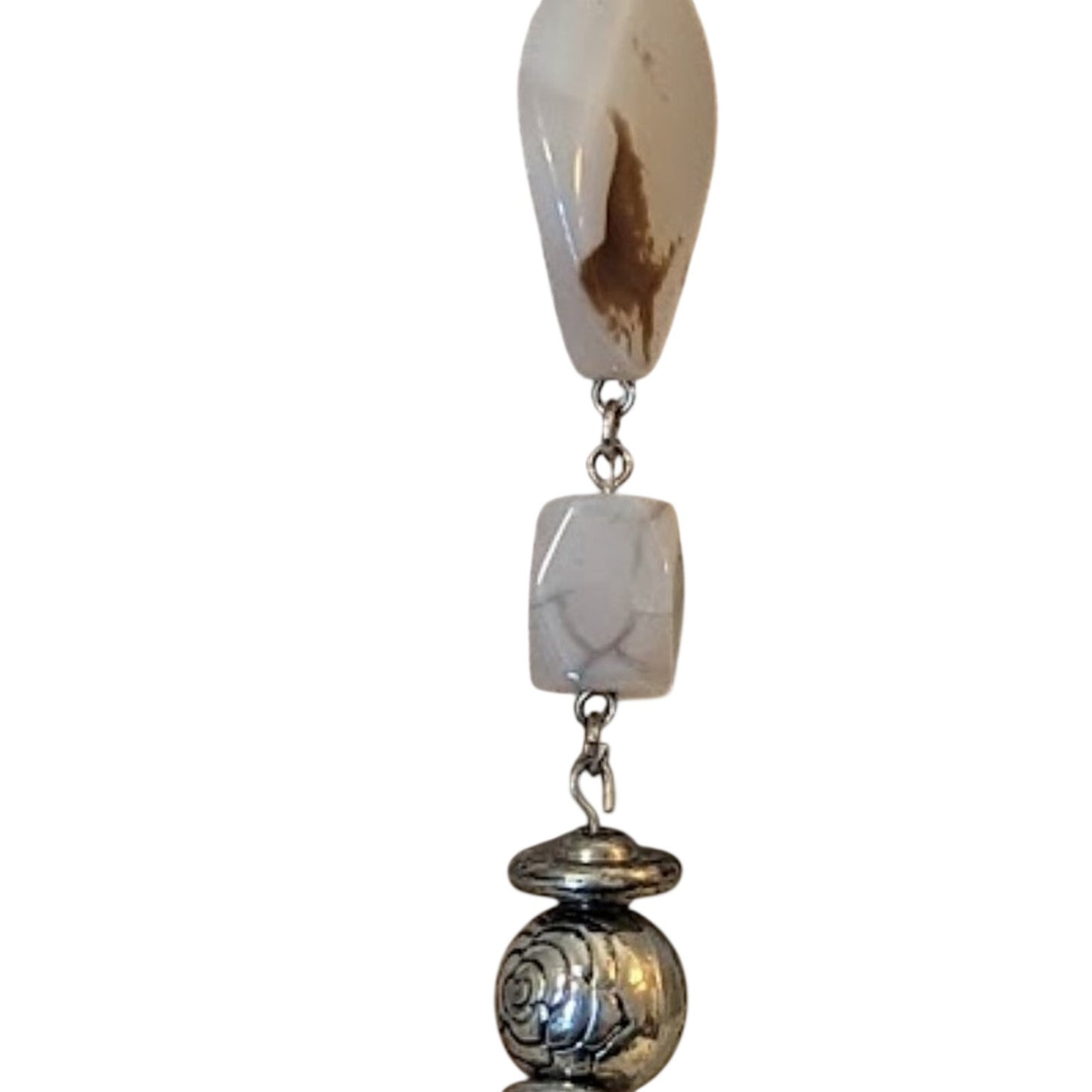 Gemstones, Silver Tone Balls and Beads, and Silver Tone Oval Necklace