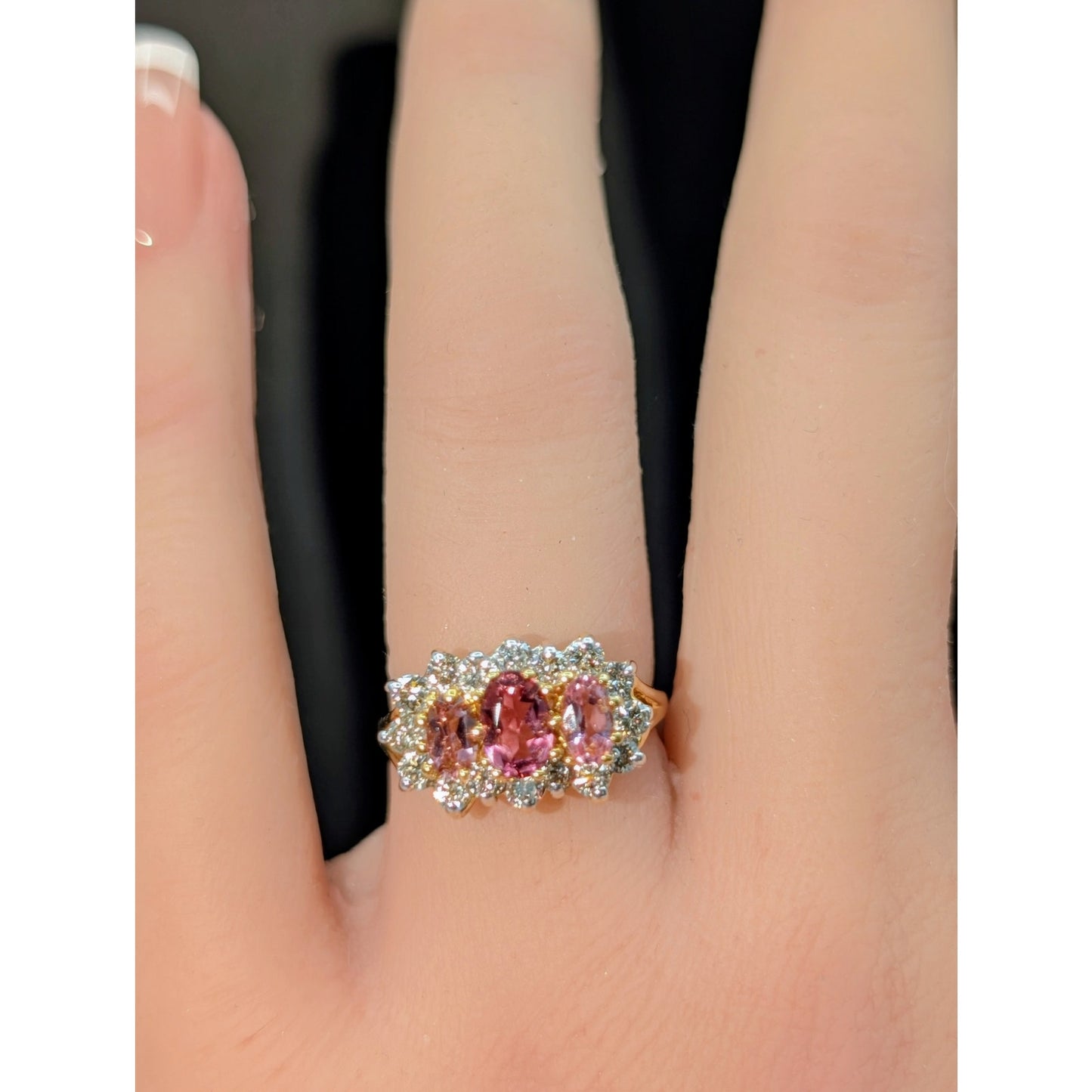 Vintage Early 2000's 18k Pink Tourmaline and Diamond Ring Sz 5.25-5.50