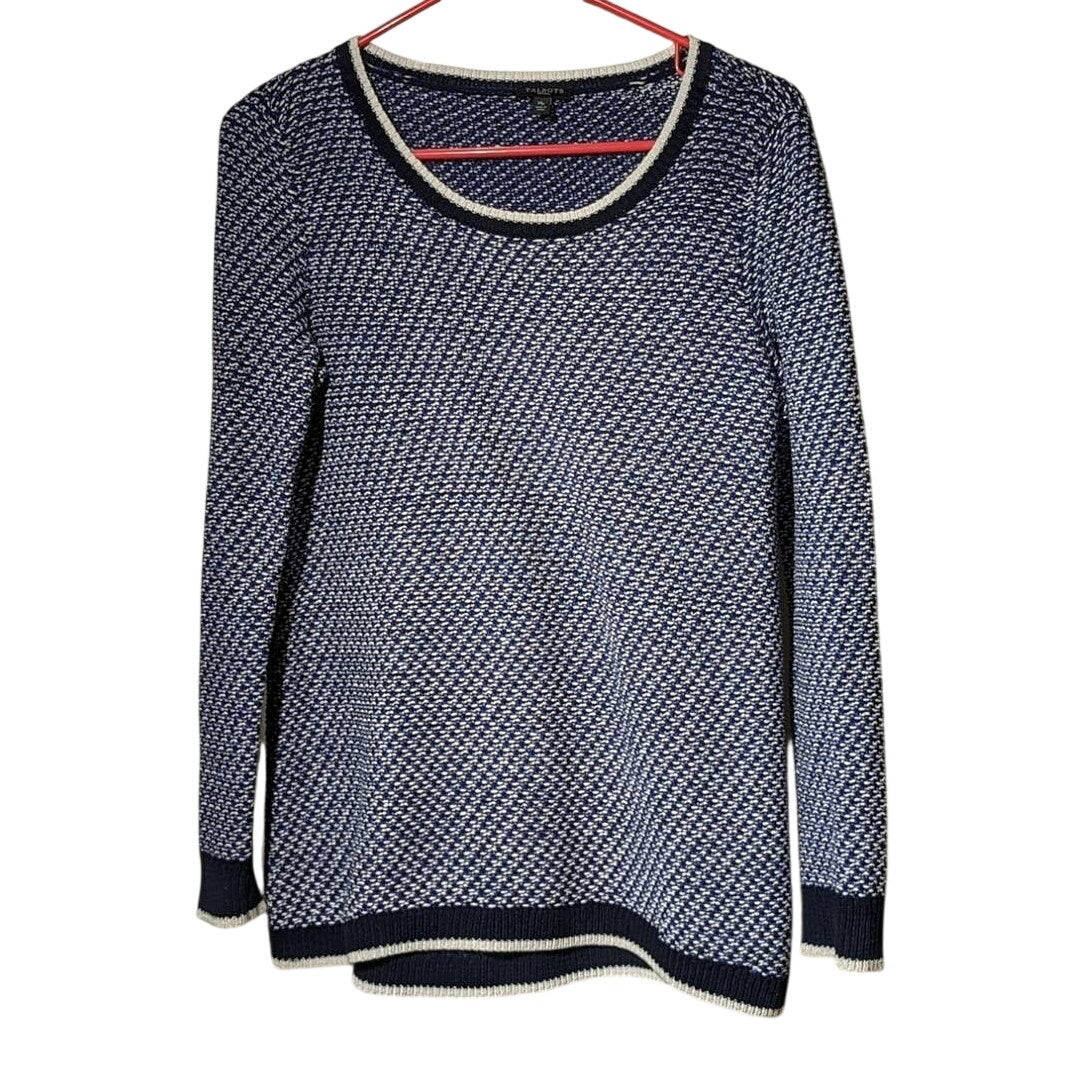 Talbots Navy Cotton Knit Crew Neck Long Sleeve Sweater Womens Petite Sz M