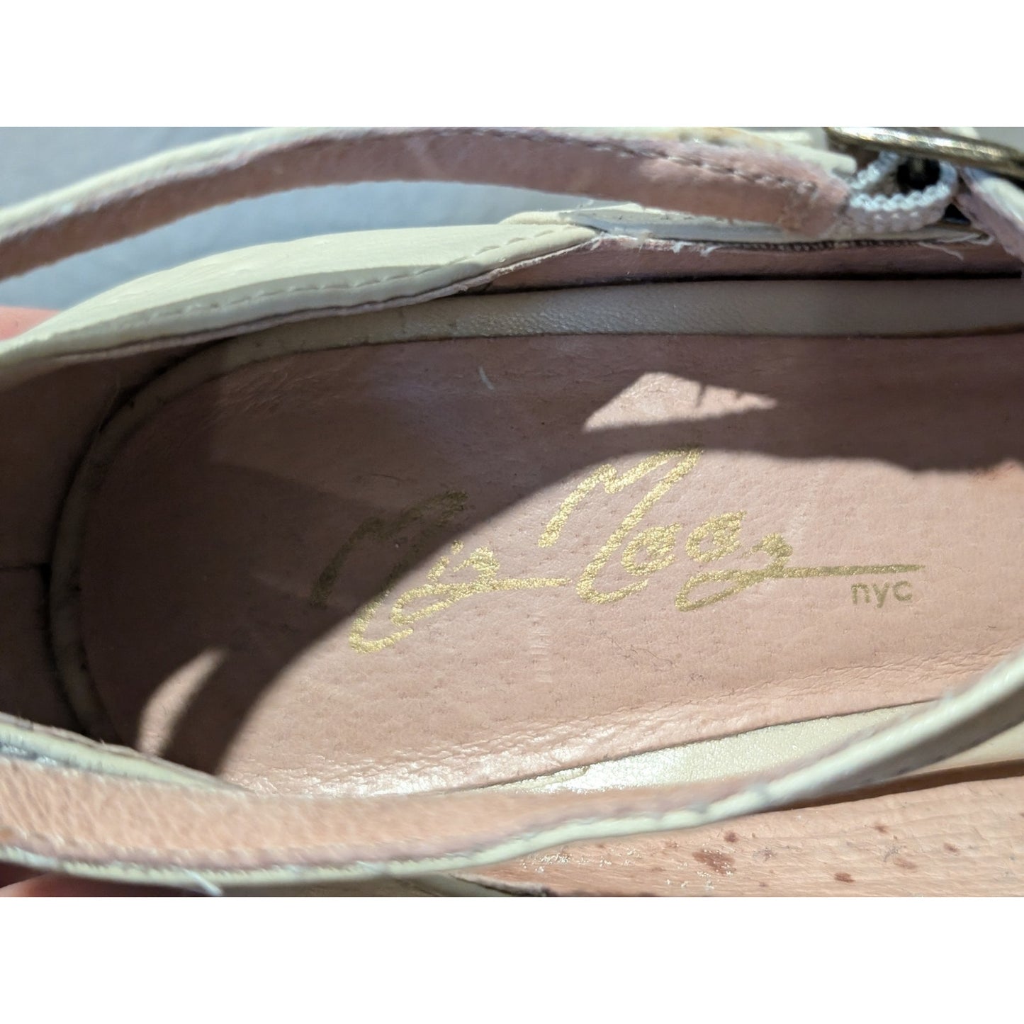 Miz Mooz Giovanna Cream Pebbled Peep Toe Leather Dress Pump Shoe Womens Sz 8