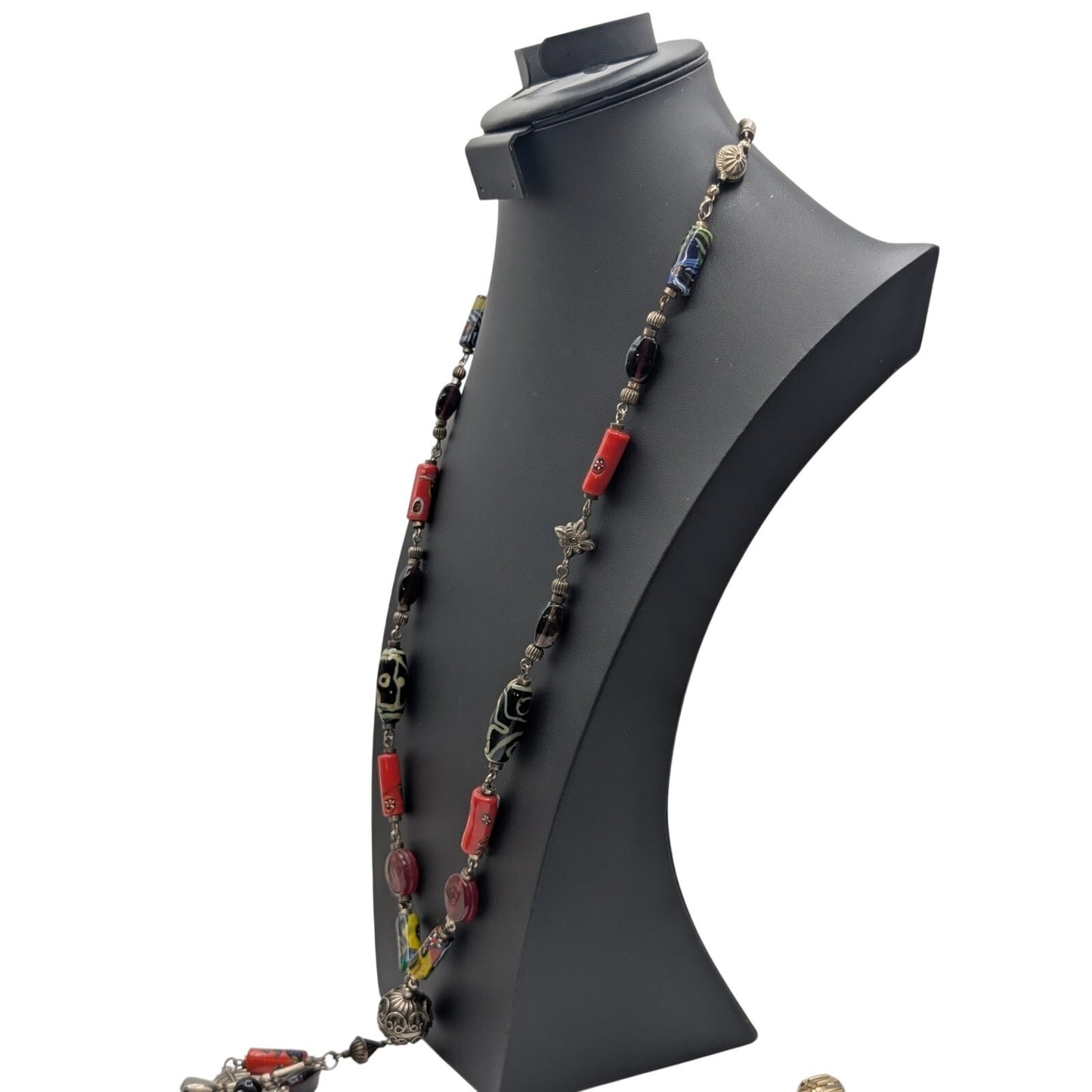 Antique/Vtg Murano Venetian Millefiori African Trade Beads Dangle 34" Necklace
