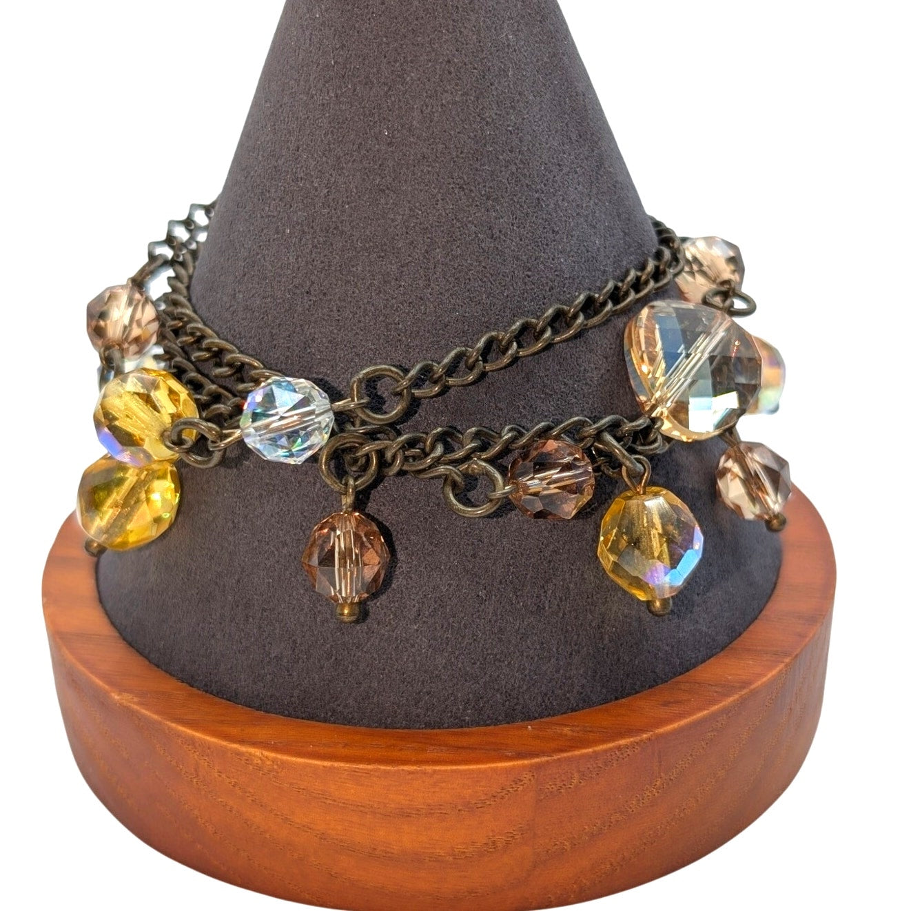 Vintage Signed Sorrelli Brass Genuine Crystal Multi Chain Toggle Clasp Bracelet