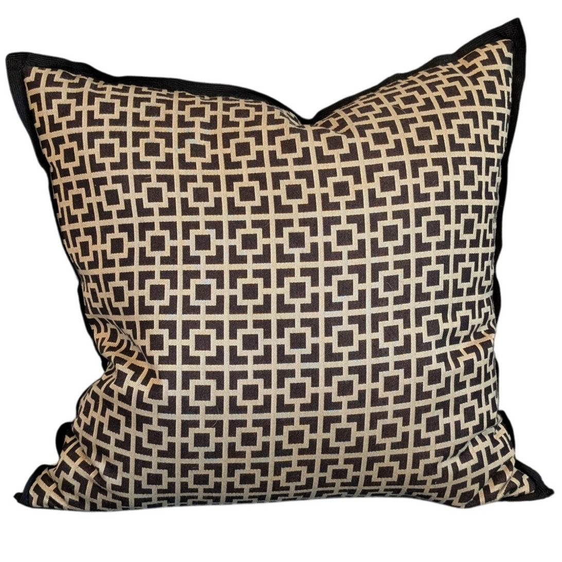 Eastern Accents Brown Geometric Black Trim 20X20 100% Cotton Decorative Pillow