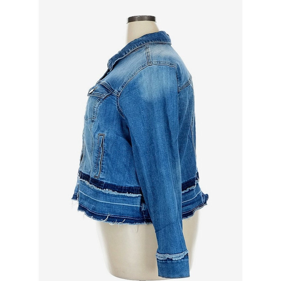 Lane Bryant Distressed Frayed Edge Cotton Stretch Denim Jacket Womens Plus Sz 22