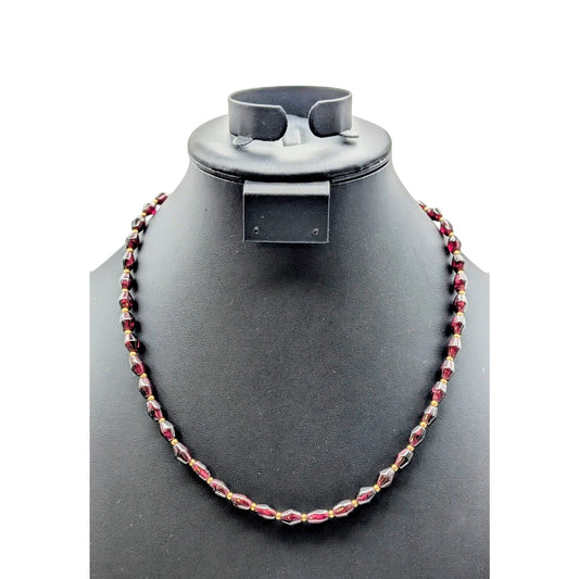 Tested 14k Yellow Gold Garnet Bead 21" Necklace