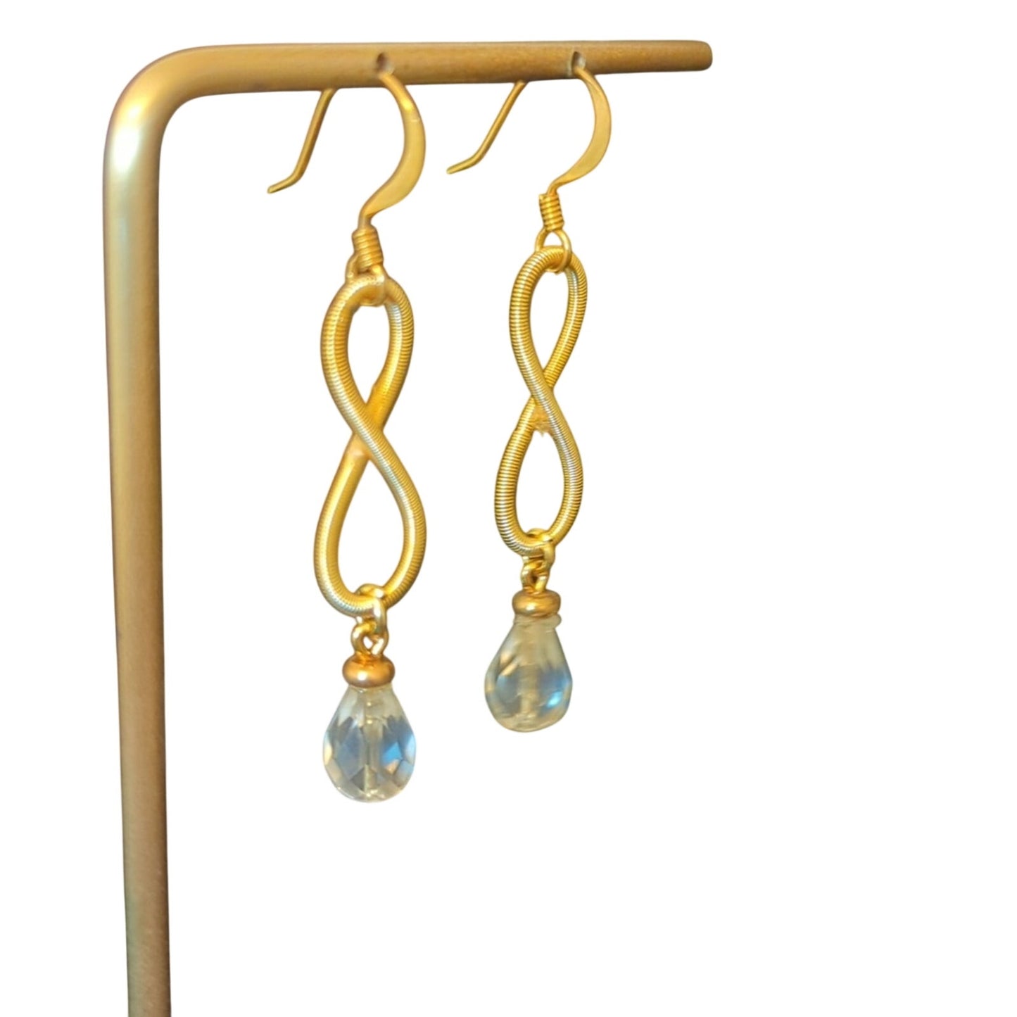 Handmade Crystal Briolette Gold Tone Slinky Infinity Dangle French Wire Earrings