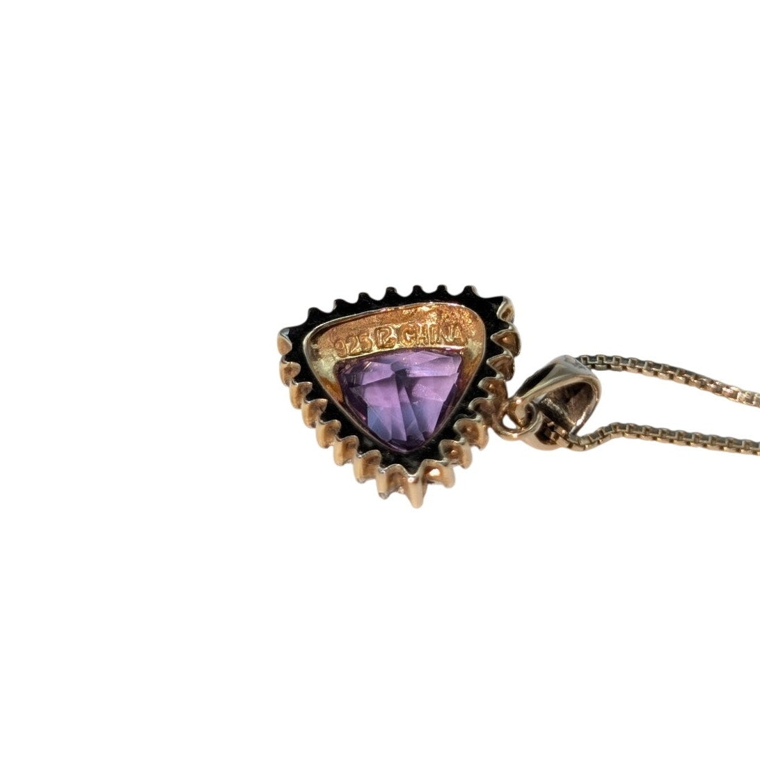 Vintage 925 Sterling Vermeil Faceted Purple Sapphire Pendant Necklace & Earrings