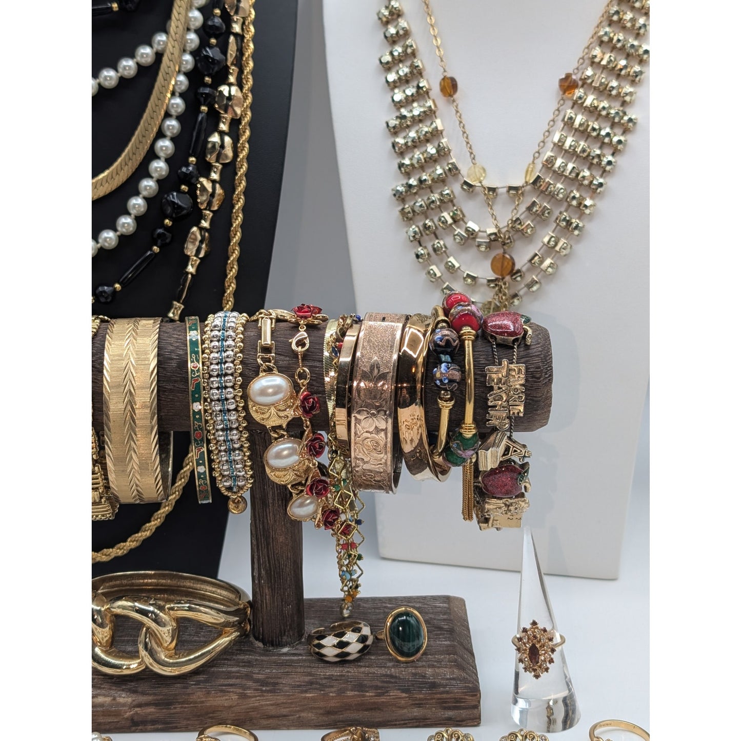 Reseller's Delight 46 Piece Gold Tone Vintage to Modern Costume Jewelry Lot