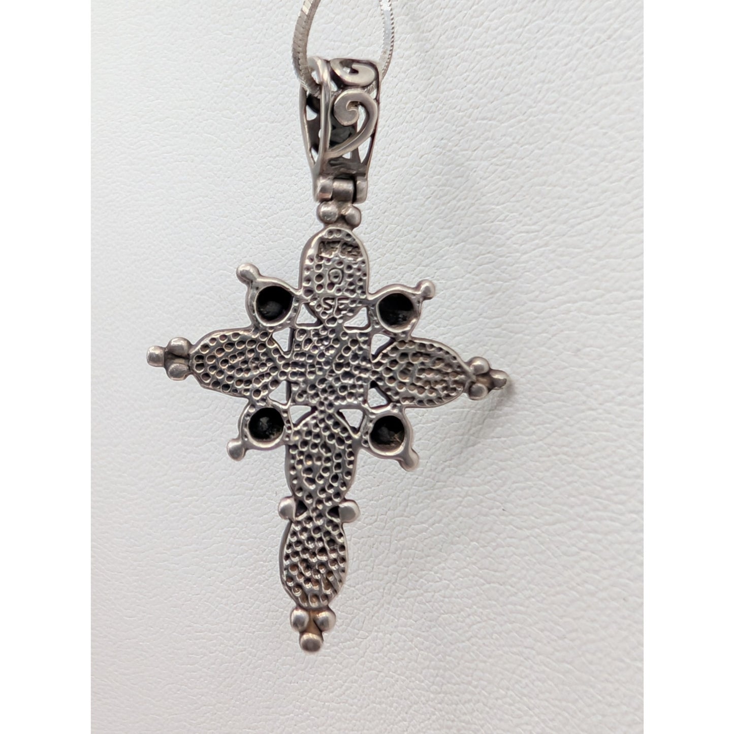 Vintage 925 Sterling Multi-Stone Cross Pendant 16" Square Snake Chain Necklace