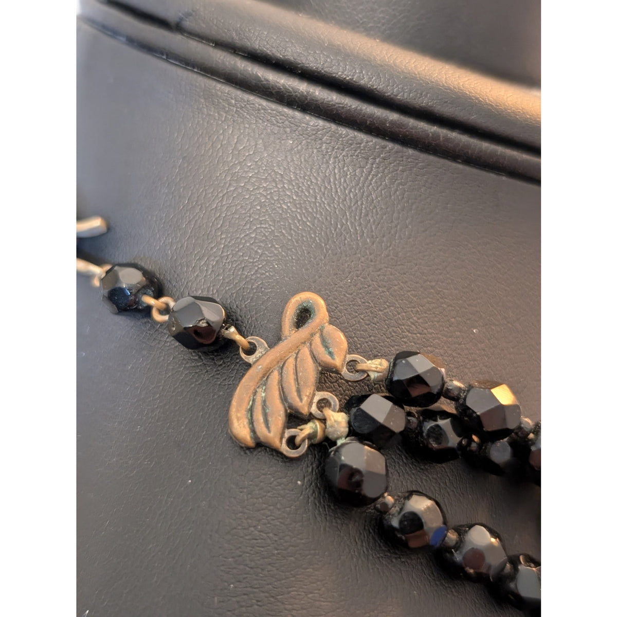 VTG 1950s Jonne by Schrager Three Strand Black Faceted Glass Beaded Necklace