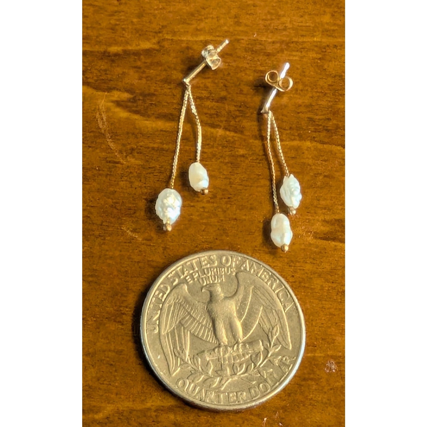 14k Yellow Gold Freshwater Pearl Dangle Serpentine Link Chain Pierced Earrings