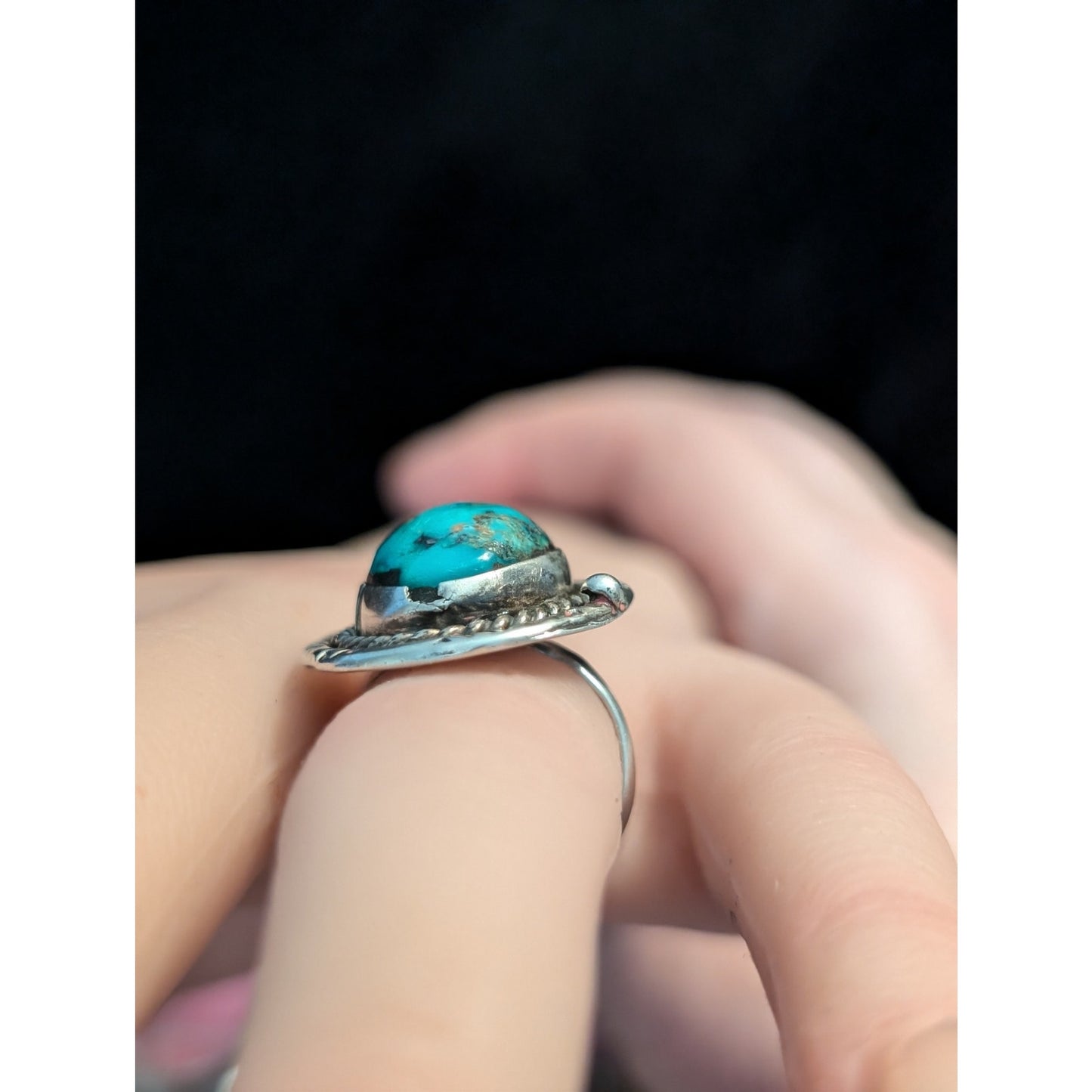 Vintage 925 Sterling Silver Native American Turquoise Ring Size 5.25