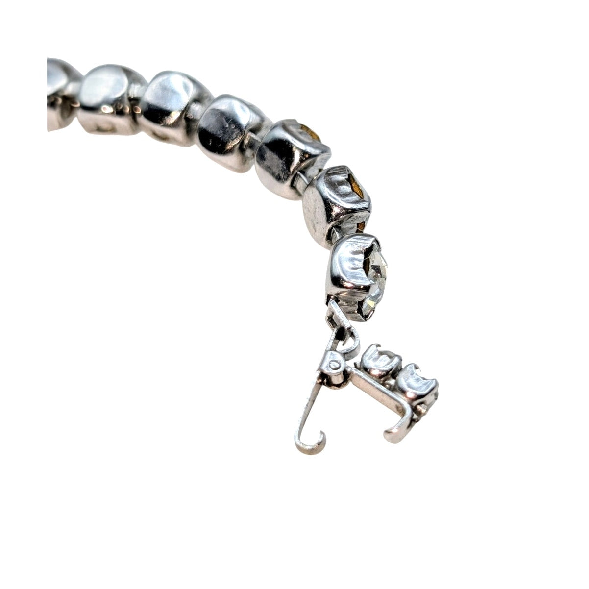 Vintage 12mm Rhinestone Silver Tone 12"-15" Choker Necklace