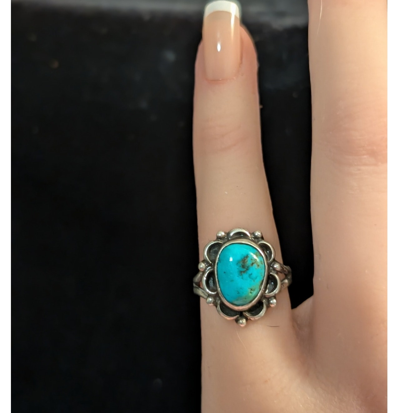 Vintage 1960s Turquoise Sterling Silver Navajo Artisan Split Shank Ring Size 4.5