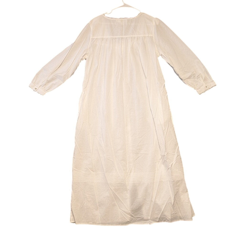Eileen West Sleepwear White Lace Full Front Button Fine Cotton Night Gown Sz L