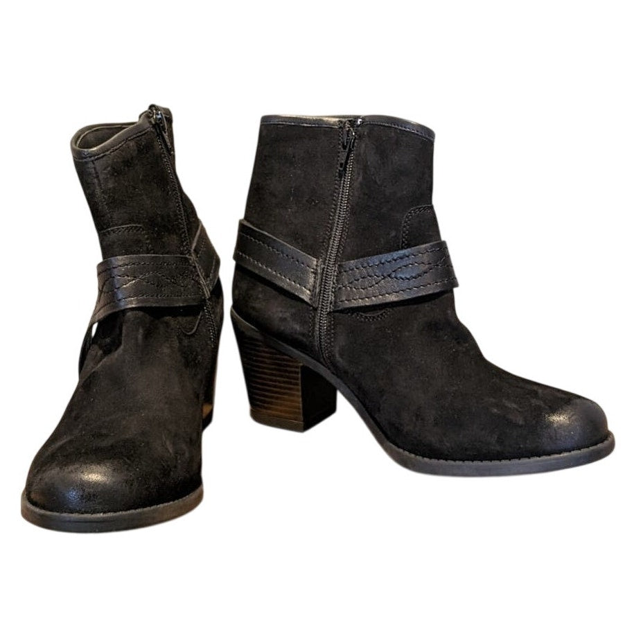 Earth Lina Arlington Wide Black Suede Bootie Womens Sz 8.5W