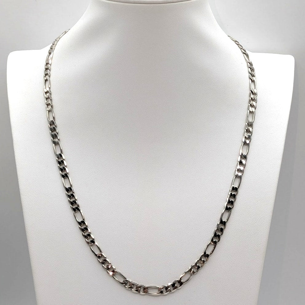 Unmarked Silver Tone Figaro Lobster Claw Clasp Chain 22" Necklace