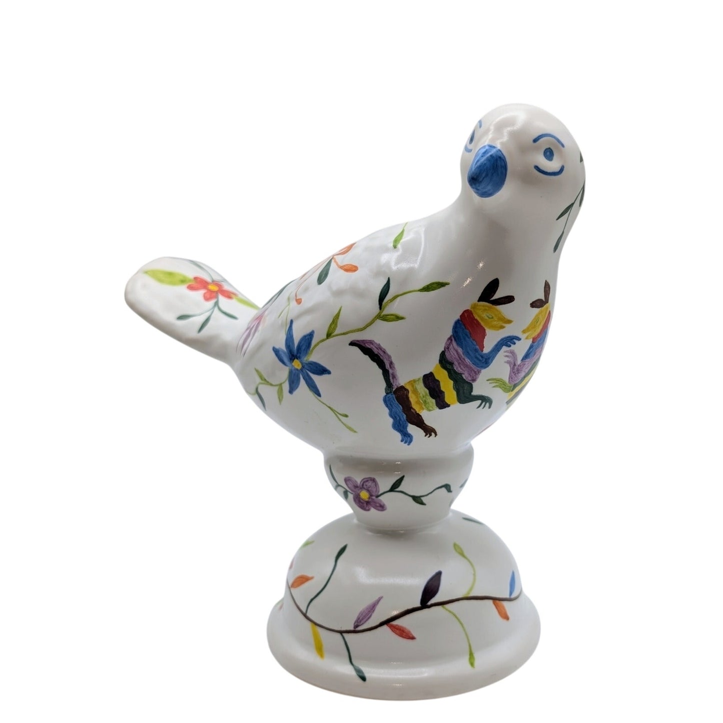 White Multi-Colored Painted Bird Figurine