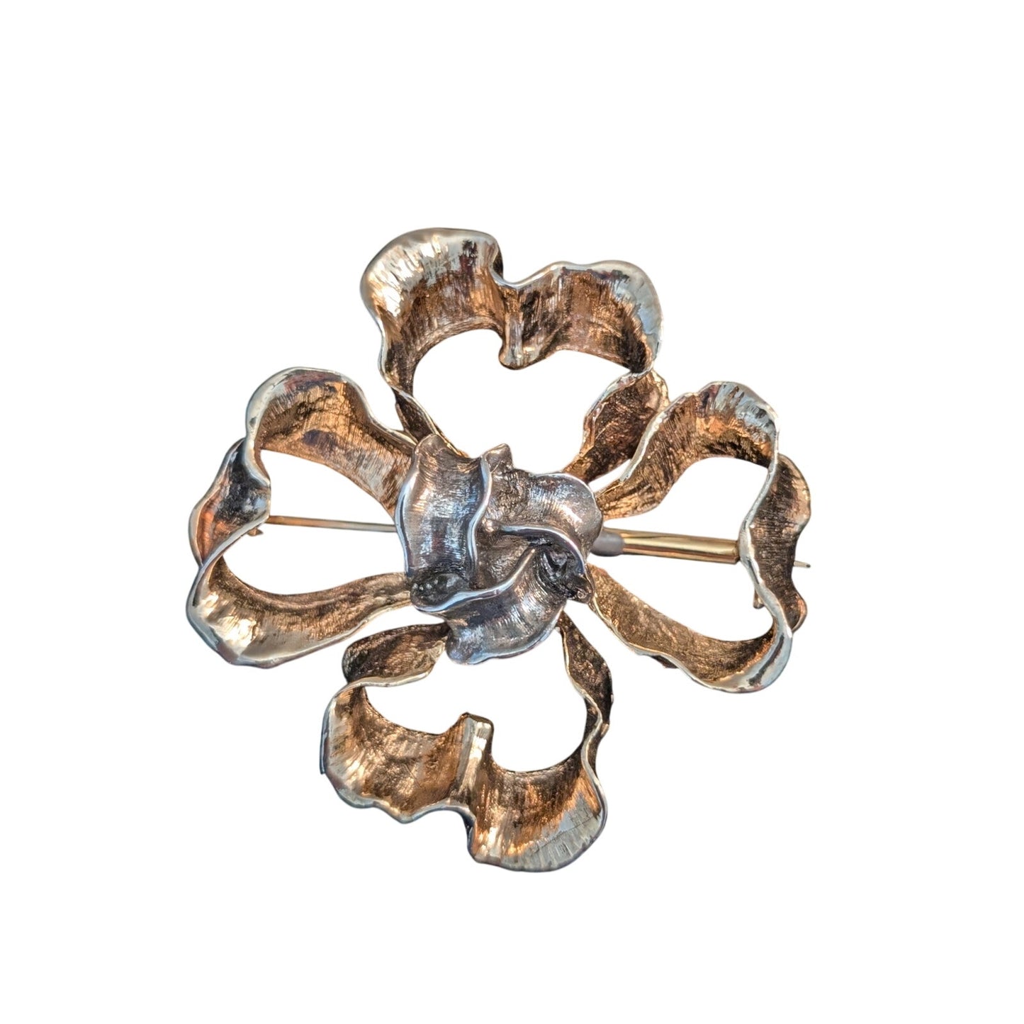 Designer Signed Oscar de la Renta Vintage Two Toned Ribbon Flower Brooch