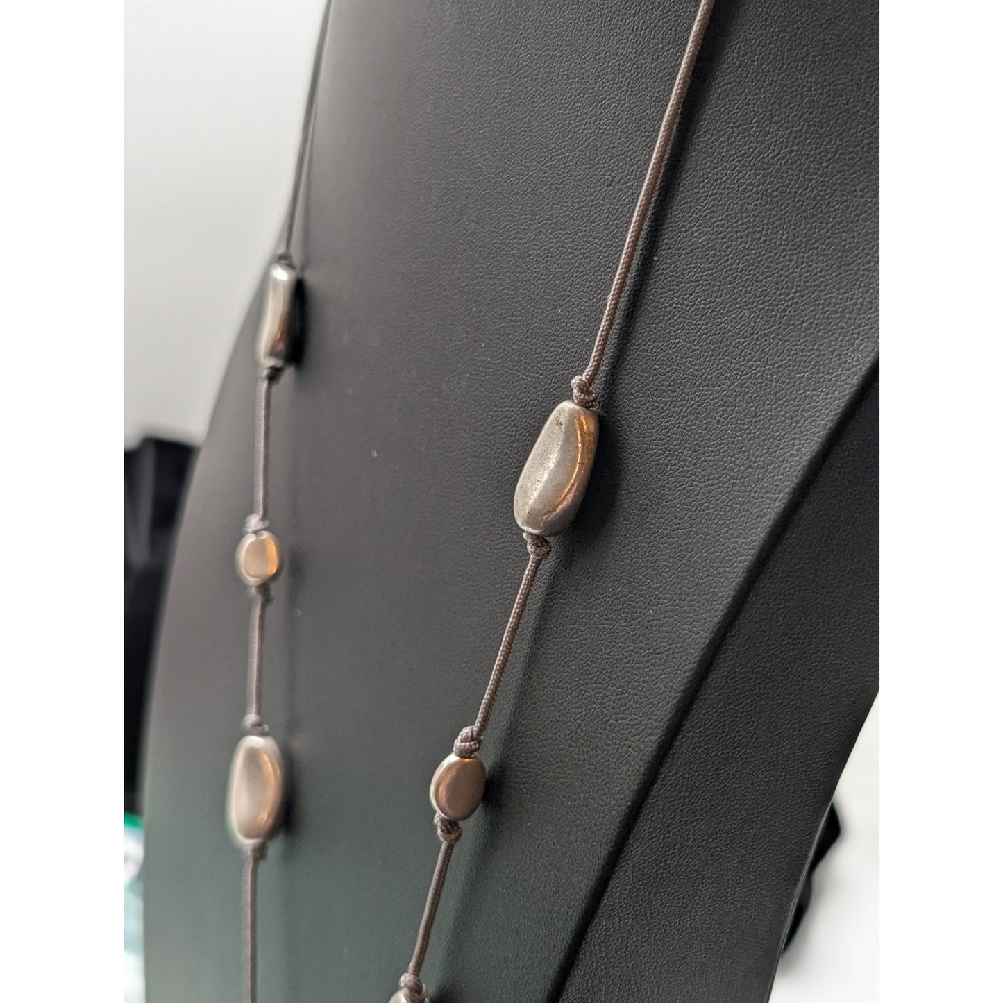 Long 30"-33" Silver Tone Beaded Station Corded Long Dangle Necklace