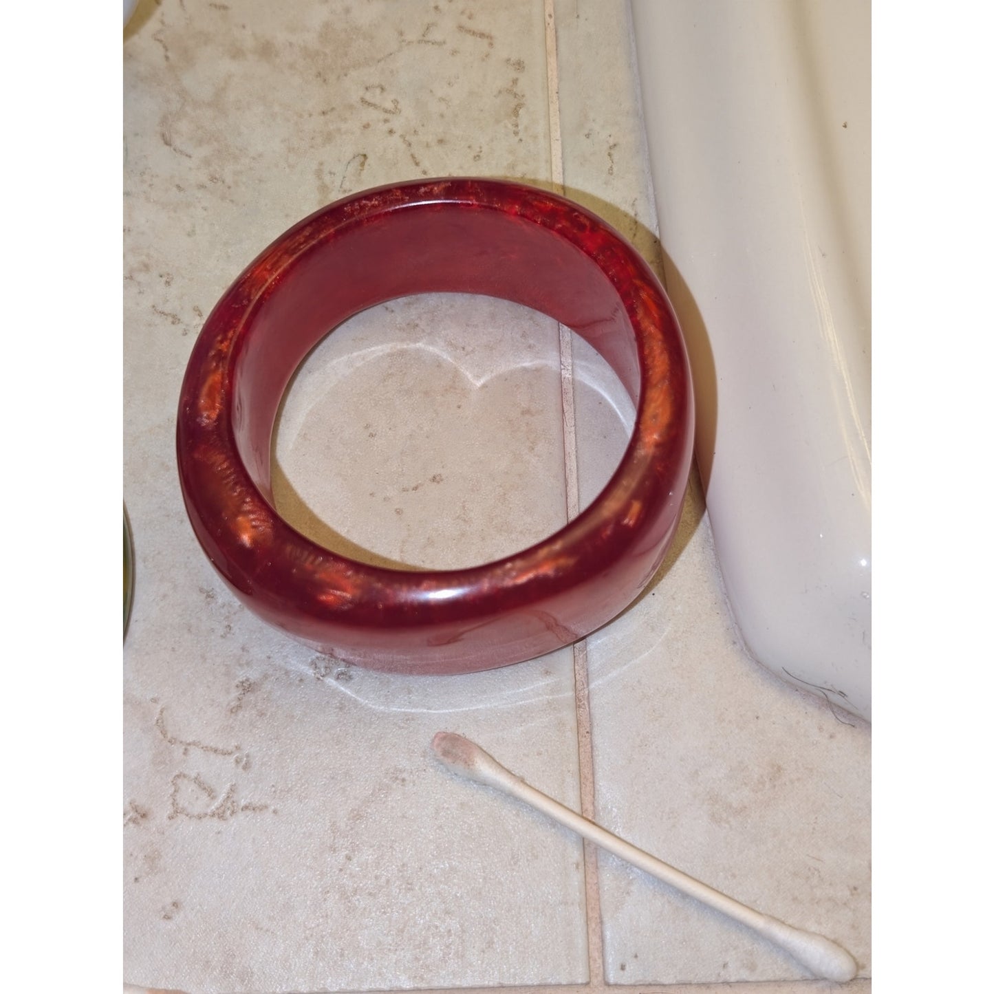 Vintage Red/Orange Marbled Possibly Bakelite Bangle Bracelet Plus One