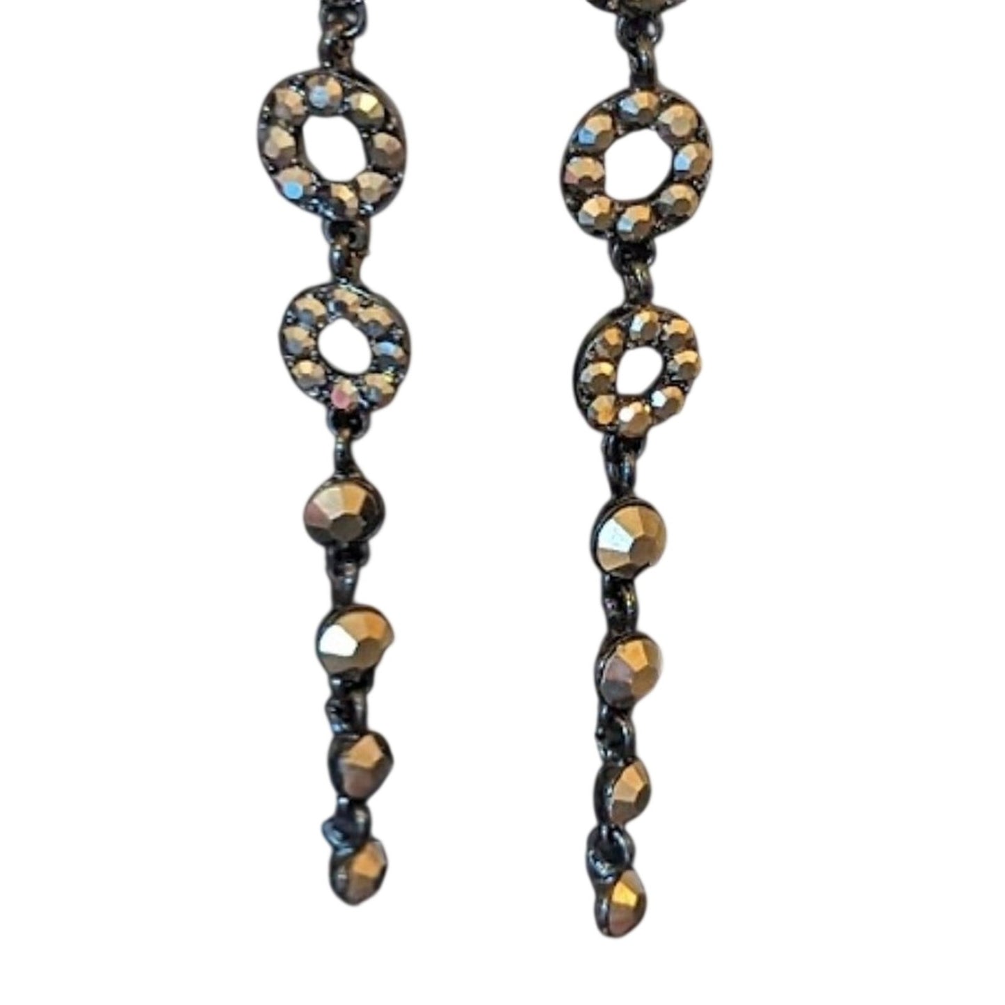 Gun Metal AB Crystal Dangle Post Earrings