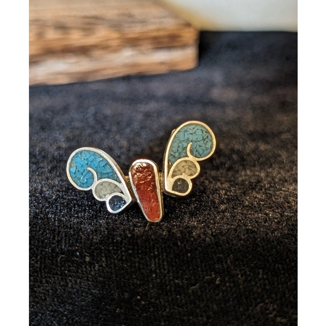 Vintage Native American Sterling Bird Ring With Inlaid Stones Size 3