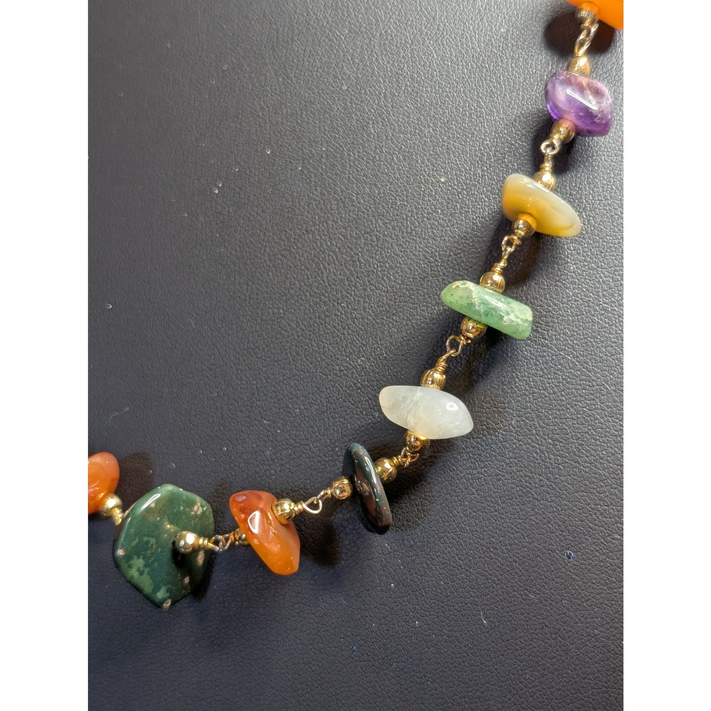 Vintage Multi Genuine Gemstone Gold Tone Bead Barrel Clasp 26" Necklace