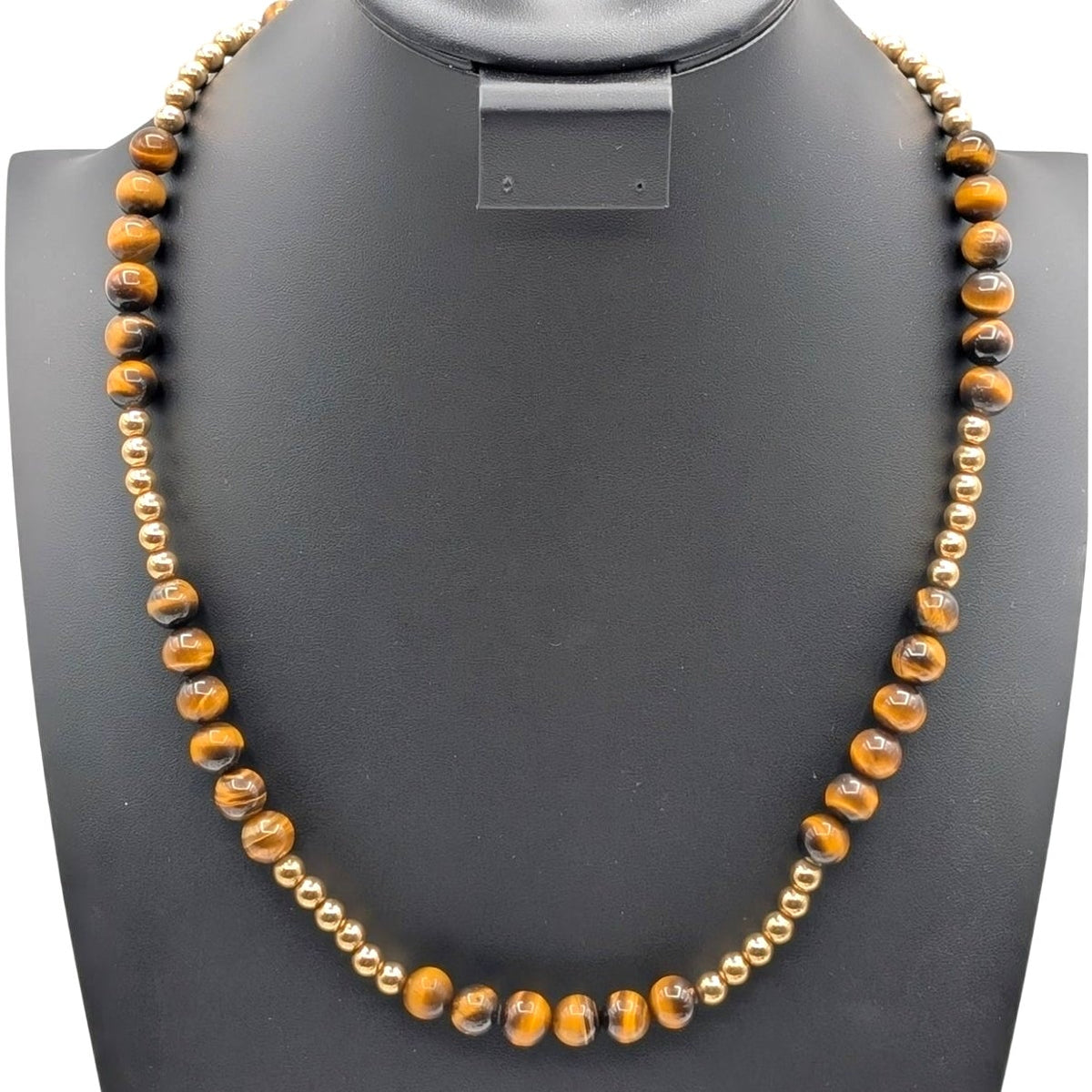 Vintage 14K Yellow Gold Tiger's Eye Stone Bead 24" Necklace 64.92g
