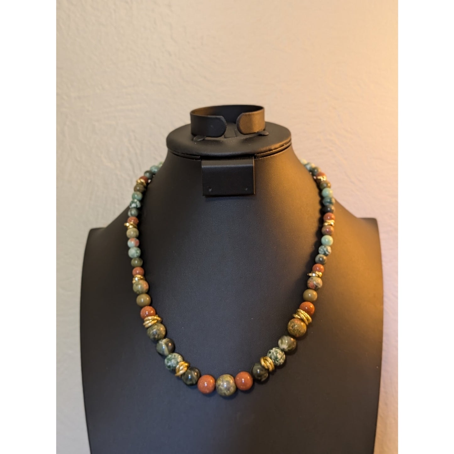 Vintage Rhodonite & Gold Stone Multi-Gemstone Graduated 18.5" - 21.5" Necklace