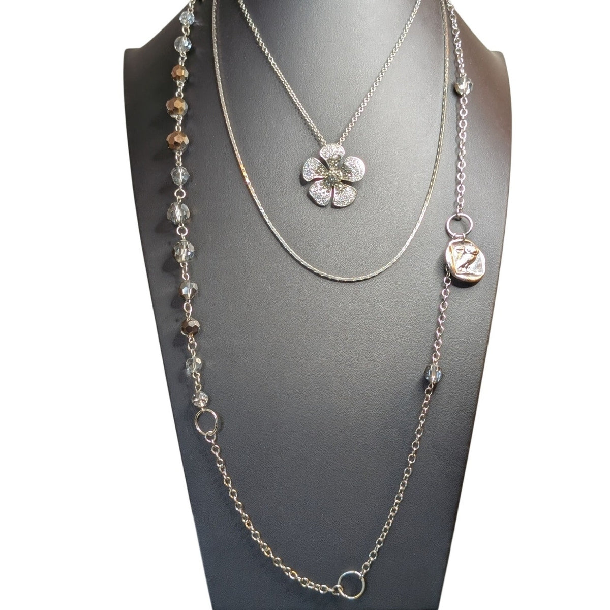 Lot of Three Layered Silver Tone Necklaces From Vintage to Modern