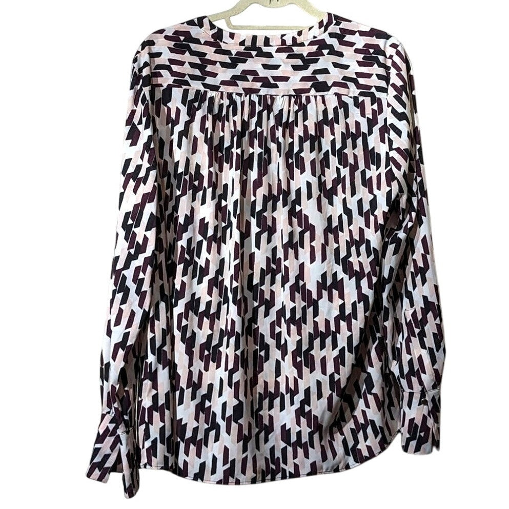 Calvin Klein Maroon Pink Black White Geometric Print V Neck Tunic Womens Sz XL